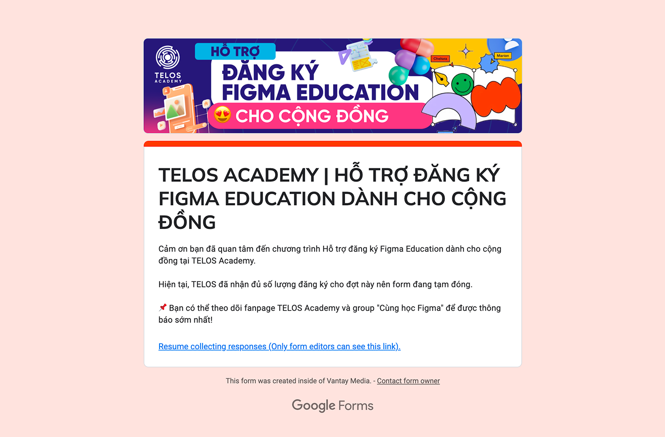 Form sẽ không luôn mở, nên mong bạn kiên nhẫn