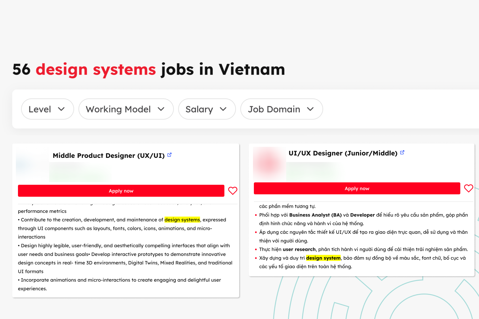 Một vài yêu cầu công việc có từ khoá kỹ năng 'design system' trên nền tảng ITViec - 01-2026